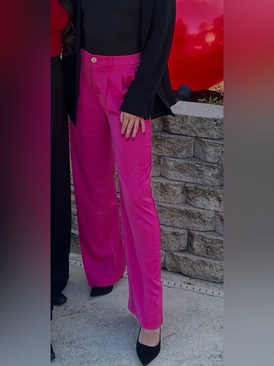 Gianni Bini Pants - Gianni Bini Wide-Leg High-Rise Silk Women's Pants - Hot Pink